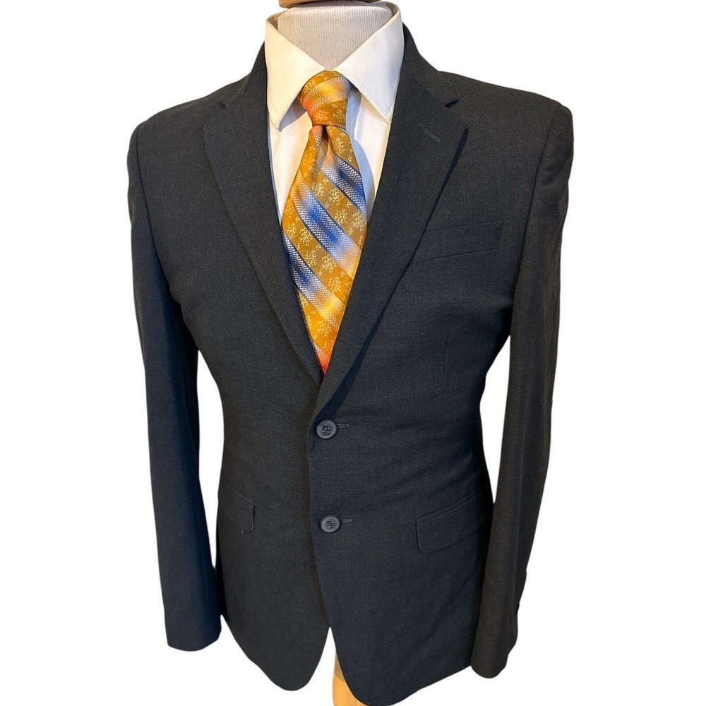 Egara Dark Gray Sport Coat Sz 38S Skinny Fit Blazer Jacket Stretch Poly Viscose